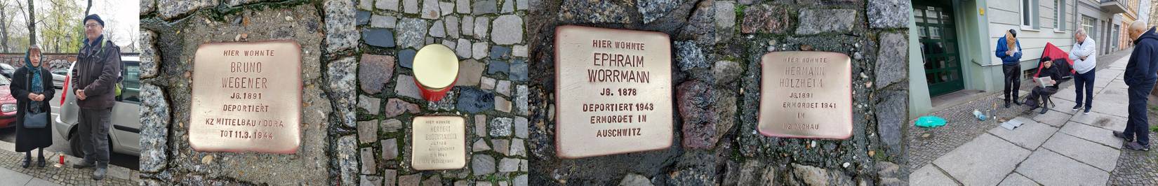 Collage von Stolpersteinreinigungsaktionen, April 2023.