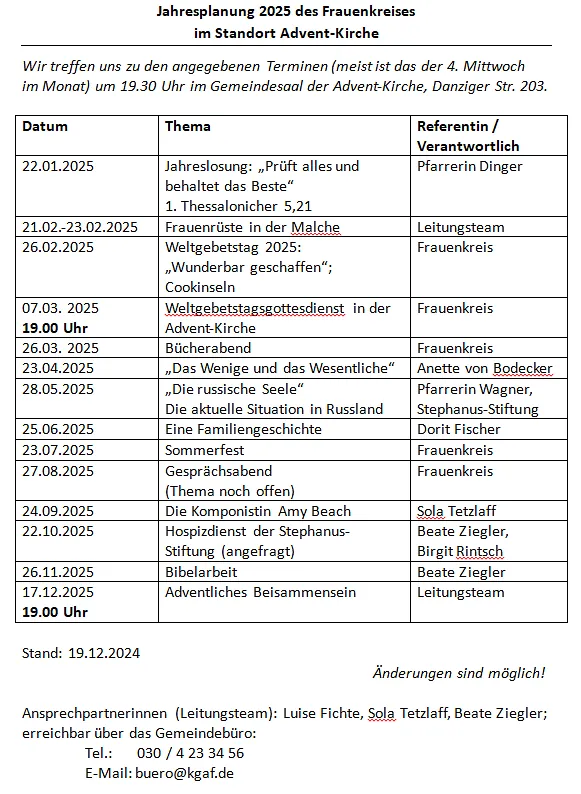 Frauenkreisplanung
