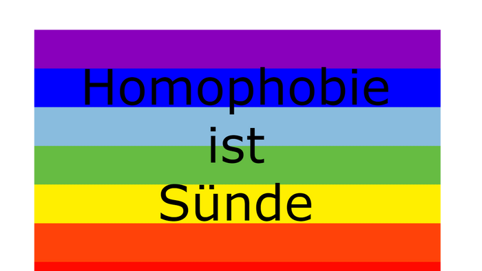 Regenbogenfahne mit "Homophobie ist Sünde"